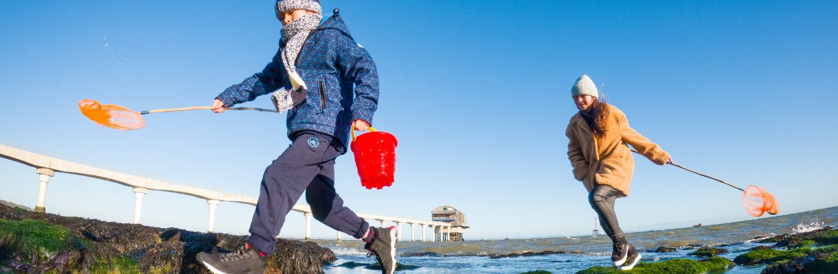 Children rock pooling on Bembridge beach 